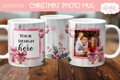 Pink Christmas photo mug wrap PNG Sublimation, festive mug Product Image 2