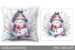 Cute Snowman Pillow Design. Christmas Pillow Sublimation Product Image 1