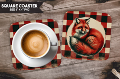 Cute Fox, Animals coaster, Buffalo Plaid Square Coaster PNG Product Image 1