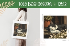 Cartoon Cat Illustration, Floral Cat Tote Bag Design Product Image 1