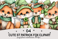 Cute St Patrick Fox Clipart png Watercolor png Product Image 1