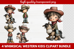4 Whimsical Western Kids Clipart | Cute Cowboy &amp; Cowgirl PNG Product Image 1