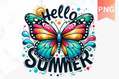 Hello Summer - Butterfly Sublimation - Clipart PNG Design Product Image 1