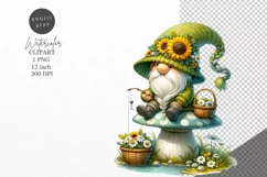 Gnome clipart, Gnome with sunflowers clipart, Summer clipart Product Image 1