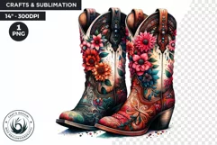 Cowgirl boots with flowers PNG clipart, Boho western Product Image 1