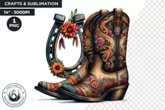 Cowgirl boots with flowers PNG clipart, Boho Western art Product Image 1
