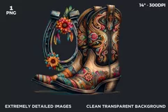 Cowgirl boots with flowers PNG clipart, Boho Western art Product Image 2