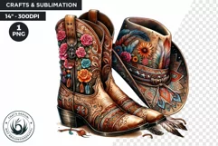 Cowgirl boots and Cowboy hat with flowers wheel PNG clipart Product Image 1