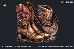 Cowgirl boots and Cowboy hat with flowers wheel PNG clipart Product Image 2