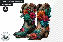 Cowgirl boots with flowers PNG clipart, Boho Western art Product Image 1