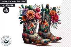 Cowgirl boots with flowers PNG clipart, Boho Western art Product Image 1