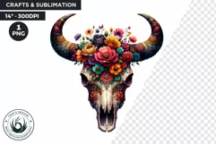 Cow skull with flowers PNG clipart for sublimation Product Image 1