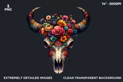 Cow skull with flowers PNG clipart for sublimation Product Image 2