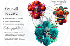 Floral Day of Dead Crosses Clipart Set Sugar skull PNG Product Image 2