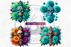 Floral Day of Dead Crosses Clipart Set Sugar skull PNG Product Image 5