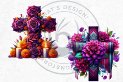 Floral Day of Dead Crosses Clipart Set Sugar skull PNG Product Image 7