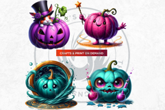 Funny Enchanted Pumpkins PNG Set, Cute Kawaii Halloween PNG Product Image 7