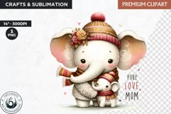 Mother's Day Clipart, Elephant clipart, Mother Baby animal Product Image 1