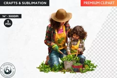 Watercolor Mothers day Clipart,Mother child gardening,spring Product Image 1