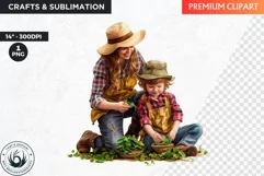 Watercolor Mothers day Clipart,Mother child gardening,spring Product Image 1