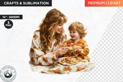 Watercolor Mothers day Clipart,Mother child picnic, spring Product Image 1
