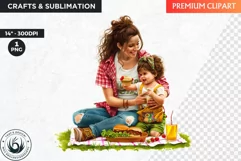 Watercolor Mothers day Clipart,Mother child picnic, spring Product Image 1