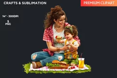 Watercolor Mothers day Clipart,Mother child picnic, spring Product Image 2