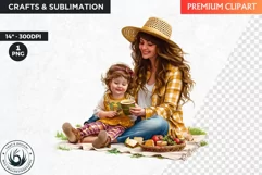 Watercolor Mothers day Clipart,Mother child picnic, spring Product Image 1
