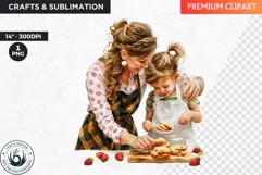 Watercolor Mothers day Clipart, Mother child baking clipart Product Image 1