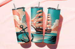 Vintage Nautical Clipper Ship Wrap | 20 oz Skinny Tumbler Product Image 1