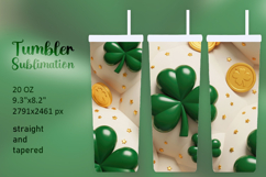 20OZ 3D Clover and Gold Coin Tumbler Wrap Product Image 1