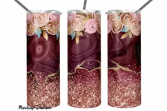 Pink Glitter Tumbler Wrap Design Sublimation PNG I Floral Product Image 1