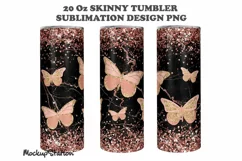Butterfly Tumbler Wrap | Summer Glitter Tumbler Design PNG Product Image 2