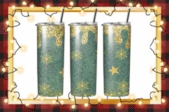 Green Glitter Gold Christmas Tumbler Sublimation Wrap Product Image 1