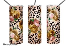 Leopard Tumbler Design PNG | Floral Rose Gold Tumbler Wrap Product Image 1
