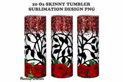 Red Roses Tumbler Wrap PNG, Valentine Glitter Sublimation Product Image 2
