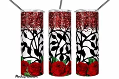 Red Roses Tumbler Wrap PNG, Valentine Glitter Sublimation Product Image 1