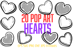 20 Pop Art Hearts Retro Halftone Valentines Graphic Heart Illustrations
