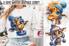 Cute Winter Animals in Blue Hat Clipart, Funny Giraffe PNG Product Image 1
