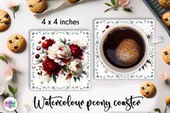Watercolour Peonies Coaster Bundle | Peony Flowers PNG Product Image 3