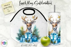 Watercolour Reindeer Lunch Bag Print | Christmas Lunch Bag Product Image 1