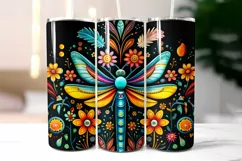 Folk Dragonfly with Flowers Tumbler Wrap Sublimation Product Image 2