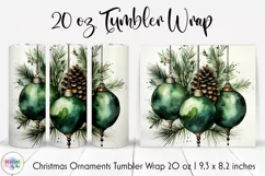 Pine Branches and Christmas Bulbs Tumbler Wrap Design Product Image 1