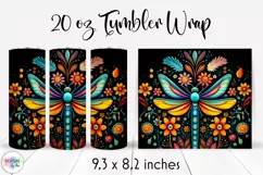Folk Dragonfly with Flowers Tumbler Wrap Sublimation Product Image 1