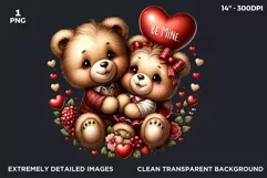 Romantic valentine Teddy bear Couple PNG clipart sublimation Product Image 2
