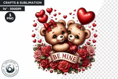 Be mine Teddy bear Couple PNG clipart, Valentine sublimation Product Image 1