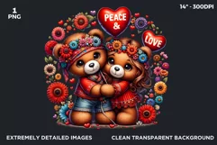 Valentines day Teddy bear Couple PNG clipart for sublimation Product Image 2