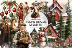 Christmas in farmhouse Clipart Bundle, Vintage Christmas Product Image 1