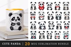 20 Watercolor cute adorable panda bear with heart love in charming and humorous style design wrap sublimation bundle for mug