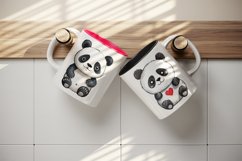 20 Watercolor cute adorable panda bear with heart love in charming and humorous style design wrap sublimation bundle for mug